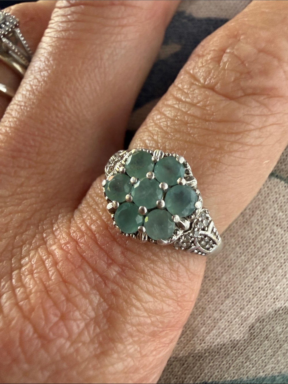 ✨Rare ✨925 Sterling Silver Grandidierite & Diamond Flower Cluster Ring Sz8 - Picture 16 of 17
